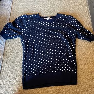 Loft Navy Polkadot Sweater Blouse